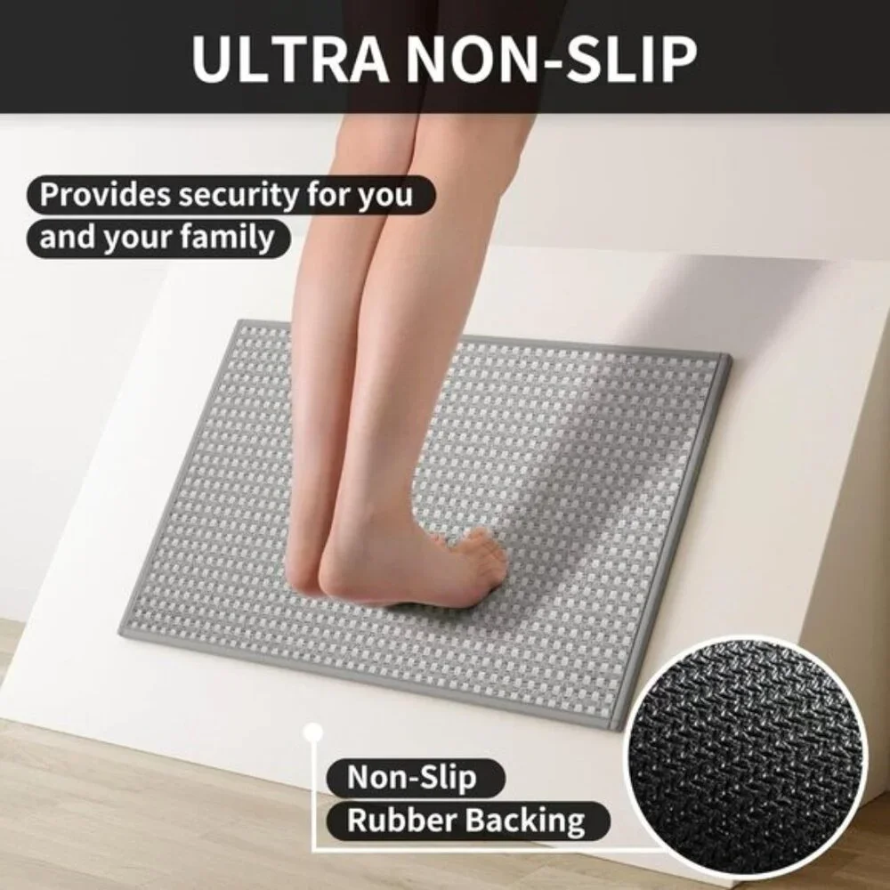 New 17x28In Super Absorbent Non-Slip Kitchen Mats, Washable Chenille Rug - Gray